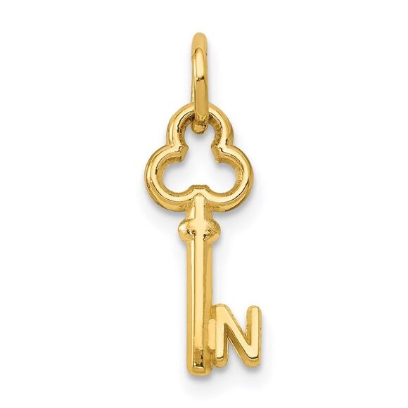 14k Yellow Gold, Hannah Collection, Mini Initial N Shamrock Key Charm - Picture 1 of 5